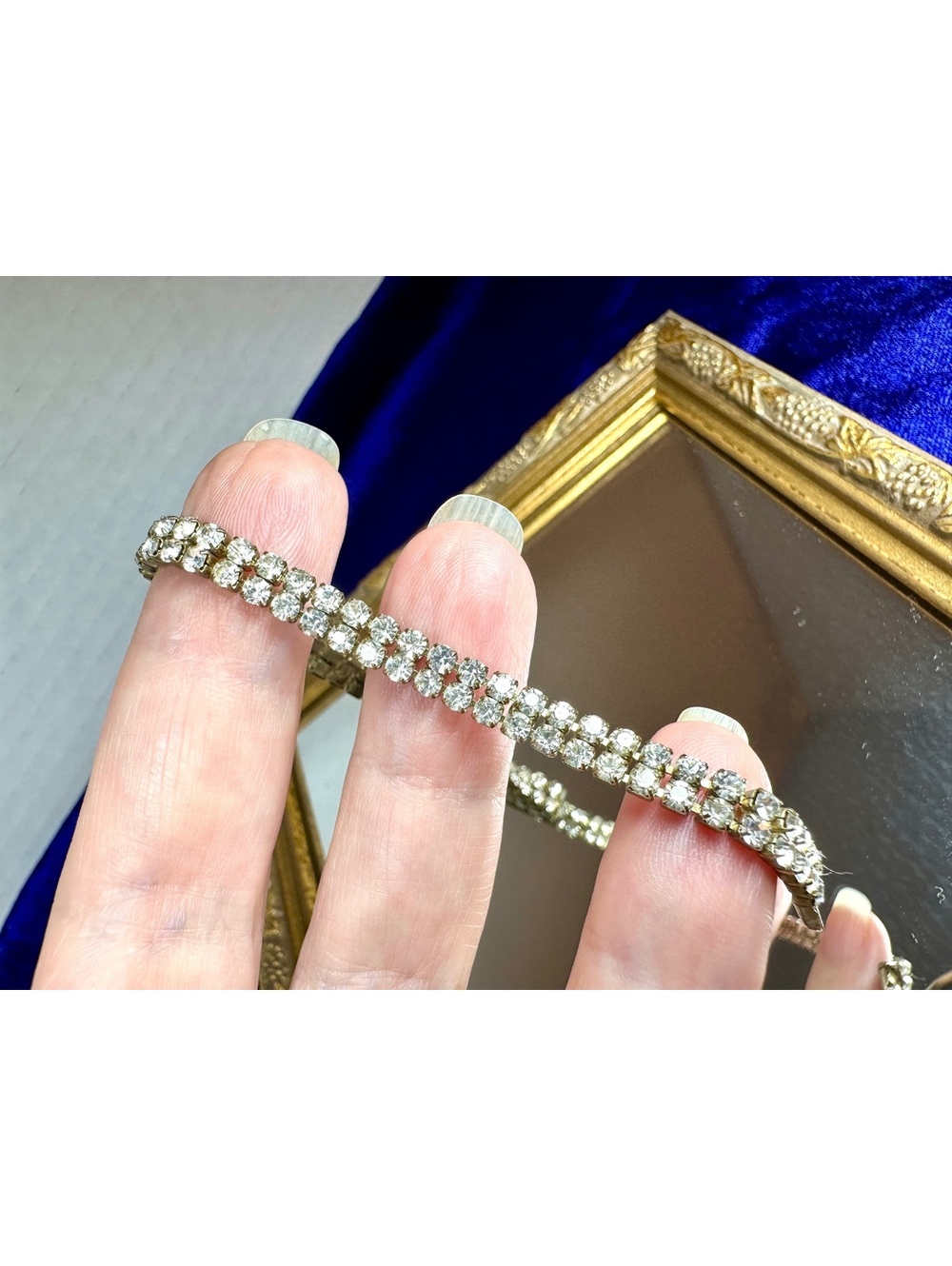 Vintage Double-Row rhinestone or Cubic Zirconia Tennis Bracelet 7”